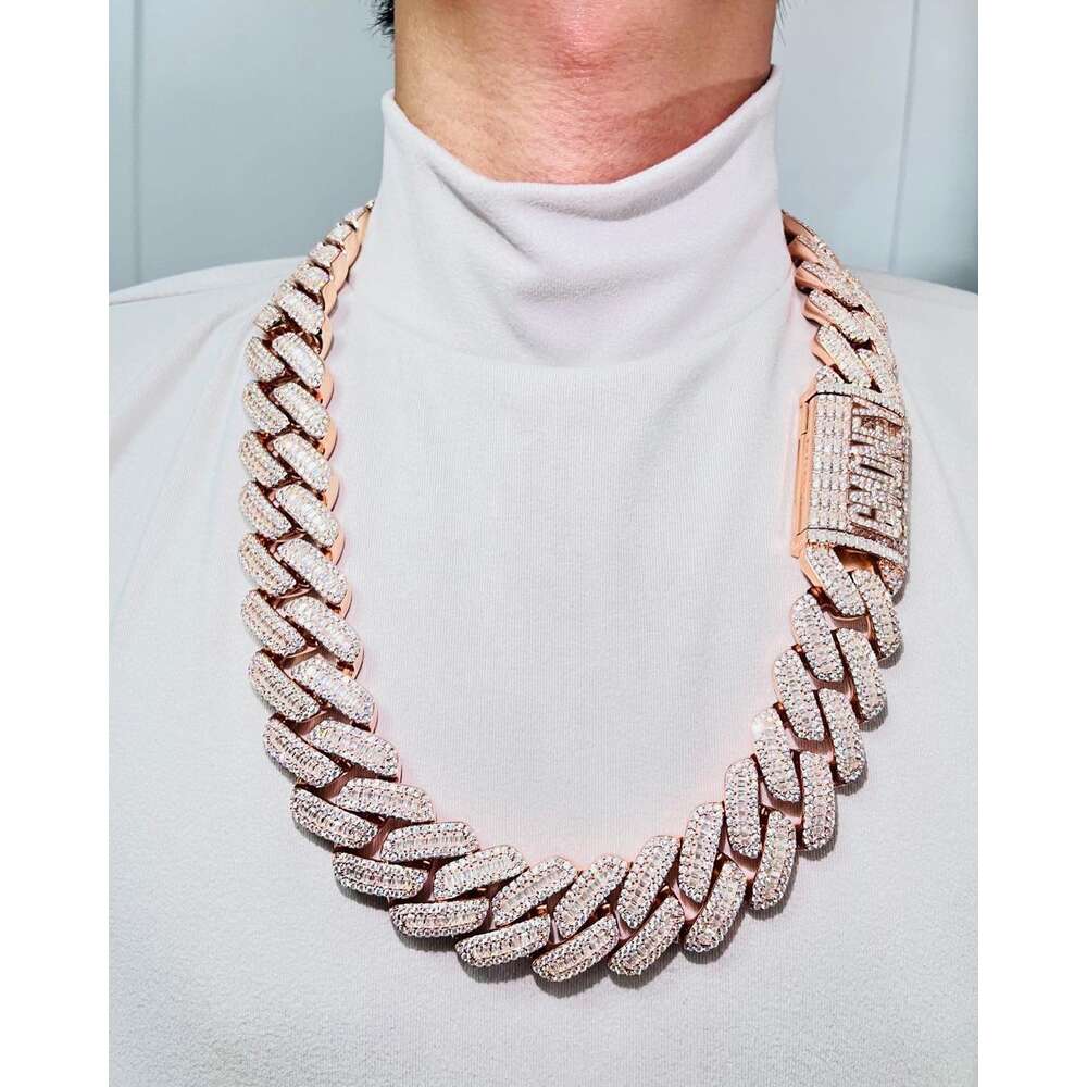 Sell Men Jewelry Gold Plated 3 Row Stones Vvs Moissanite Miami Cuban Link Chain Necklace Moissanite Mens Chain