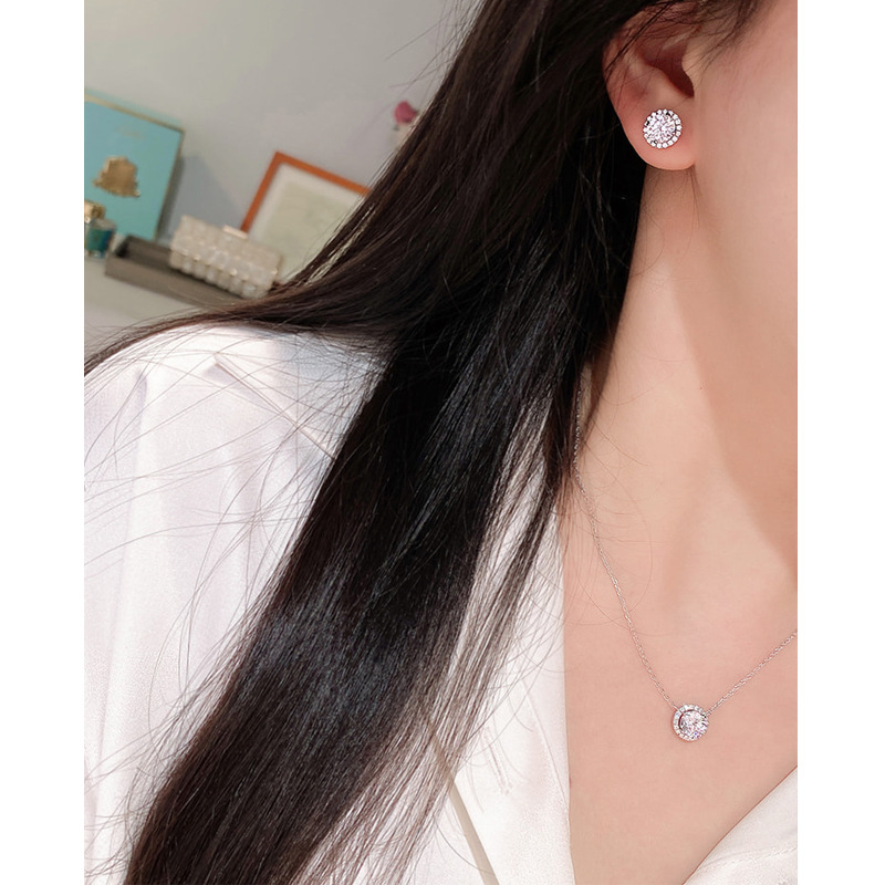 Sterg Sier Round Cut White 5A CZ Dia Stud Earrings for Women