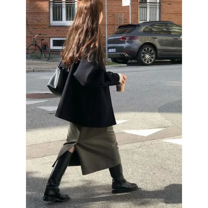 Women's Jackets Deeptown Winter Vintage Wool Coat Women Autumn Korean Fashion Oversize Jacket Old Money Style Streetwear Tweed Outwear 231205