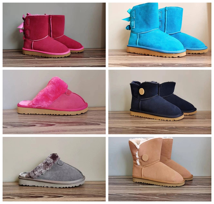 Fast Ship 52Color Top quality Women's Classic mini Luxury Snow Boots with fur Genuine leather PTSize 36-41