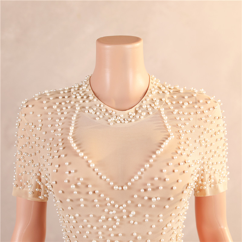 White Pearls Ivory Tea Length Dresses Formal Ocn Wears Sheath Jewel Neck Cap Sleeve Women Evening Party Gowns Mother Of Bride Greeom Wedding Dress BM