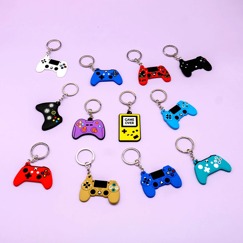 Keychains Lanyards 50PCS PVC Keychain Cute Gamepad Colorful Joystick Keyring Wholesale Custom Key Chain for Car Key Accessories Gadget for Man Gift 23