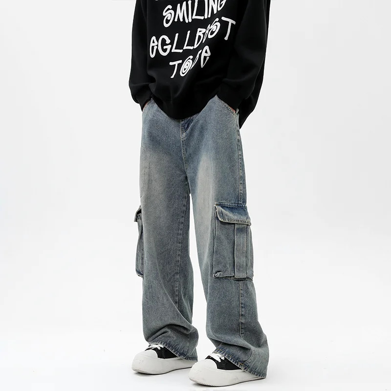 Womens Jeans Vintage Y2K Fashion Streetwear Cargo for Men Straight Wide Leg Pants Male Loose Casual Denim Trousers Hip Hop Harajuku 231206