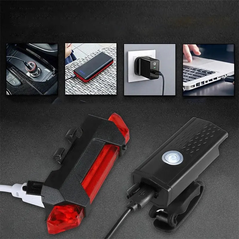 Bike Lights USB Rechargeable Bicycle Light LED Cycling Safety Warning Front Back Outdoor Lamp Set Road Mountain Parts 231206