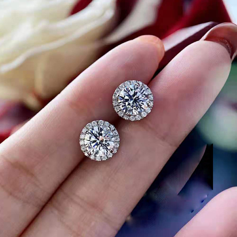 Sterg Sier Round Cut White 5A CZ Dia Stud Earrings for Women