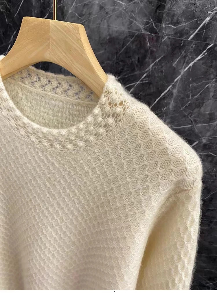 Women's Sweaters Wool Cashmere Sweater Women 3D ThreeDimensional Hollow Out Round Neck Jumper Knit Autumn Bargain Price Fashion Top 231206