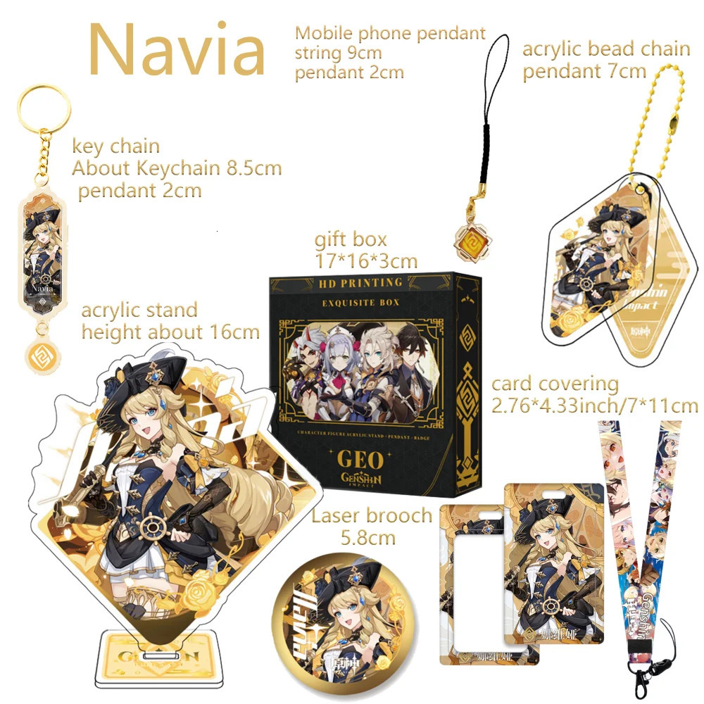 Keychains Lanyards Game Wanderer Xiao Furina Neuvillette Wriothesley Navia Chevreuse Lyney Decoration Pendant Gift Box Gift Keychain 231205