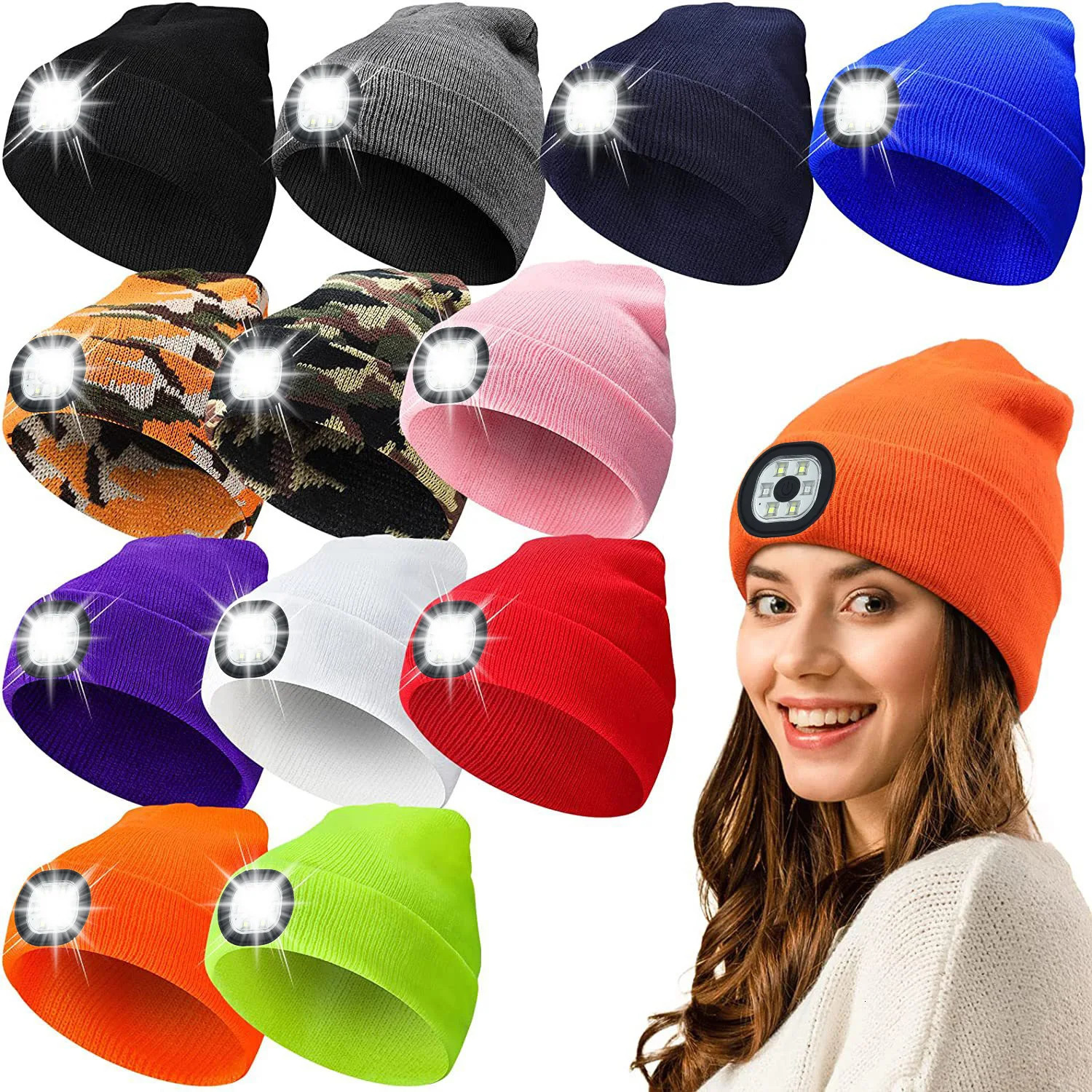 Beanie/Skull Caps Creative 6 LED Beanie Hats Unisex Winter Warm Hat for Night Riding fishing Warm Knit Caps Flashlight Head Lamp Cap washable 231205