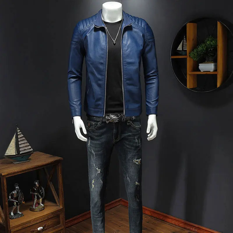 Men's Jackets American Men Pu Leather Jacket Stand Collar Slim Motorcycle Causal Coat Autumn Windbreaker Male Moto Biker Outerwear 231205