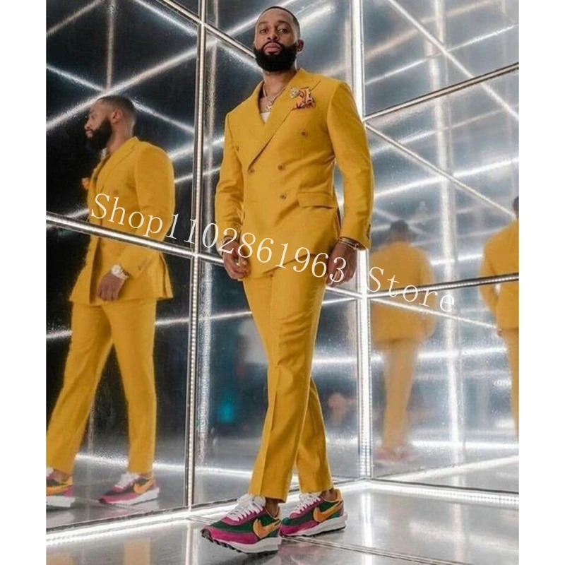 Men's Suits Blazers Fashion Men Suits Lapel Double Breasted 2 Pieces Men Groom Wedding Party Tuxedos Blazer Pants Trajes De Hombre 231205