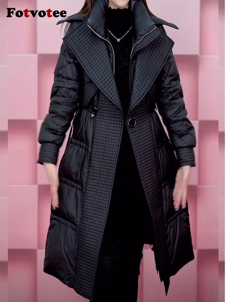 Women's Jackets Fotvotee Winter Jacket Women Spliced Stand Collar Puffer Vintage Streetwear Thicken Warm Parkas Coat Casual Outerwear 231205