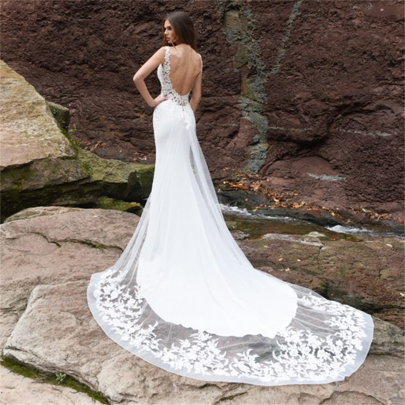 Country Mermaid Wedding Dress With Lace Sexy Backless Satin Beach Bride Dress Sweep Train Garden Overskrit Train Bridal Gowns 2024 Boho Vestido De Mar