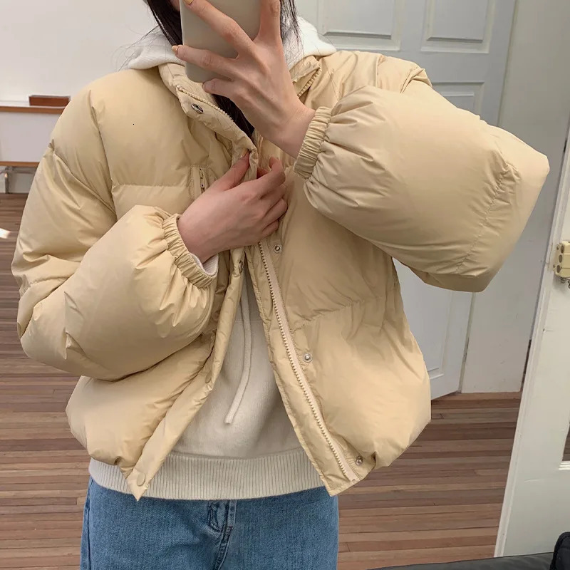 Women's Down Parkas 2023 Jacket Winter Stand Up Collar Casual White Duck Loose Bread Slim Fit Warm Solid Color Coat 231205