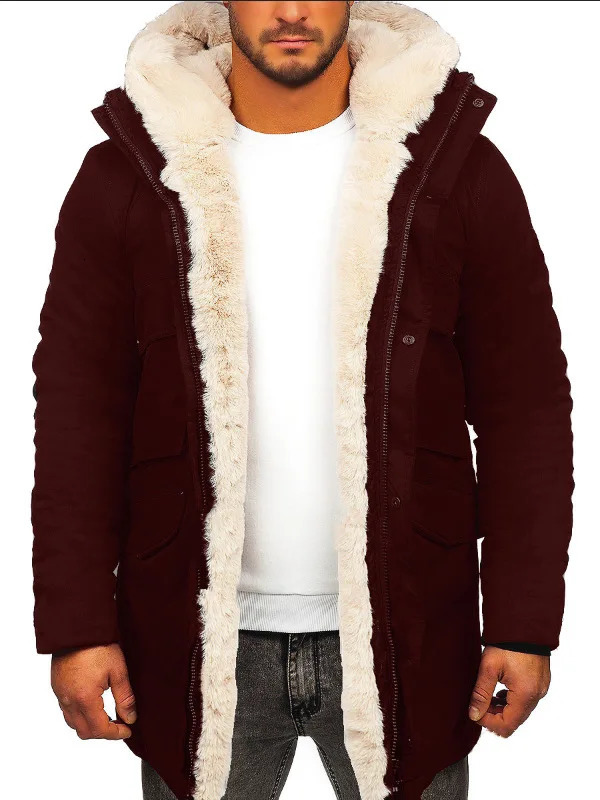 Men's Leather Faux Warm Fur Jacket Coat Parka Hooded Men Autumn Winter Long Sleeve Fashion Casual Zipper Solid Color Jackets 231205