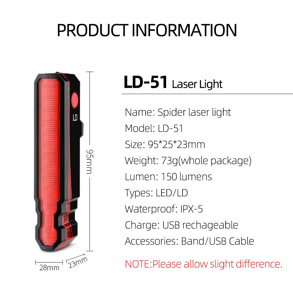 Bike Lights Folding Laser Light Front Rear Safety Warning Bicycle USB Rechargeable Tail Waterproof Cycling Lamp 231206