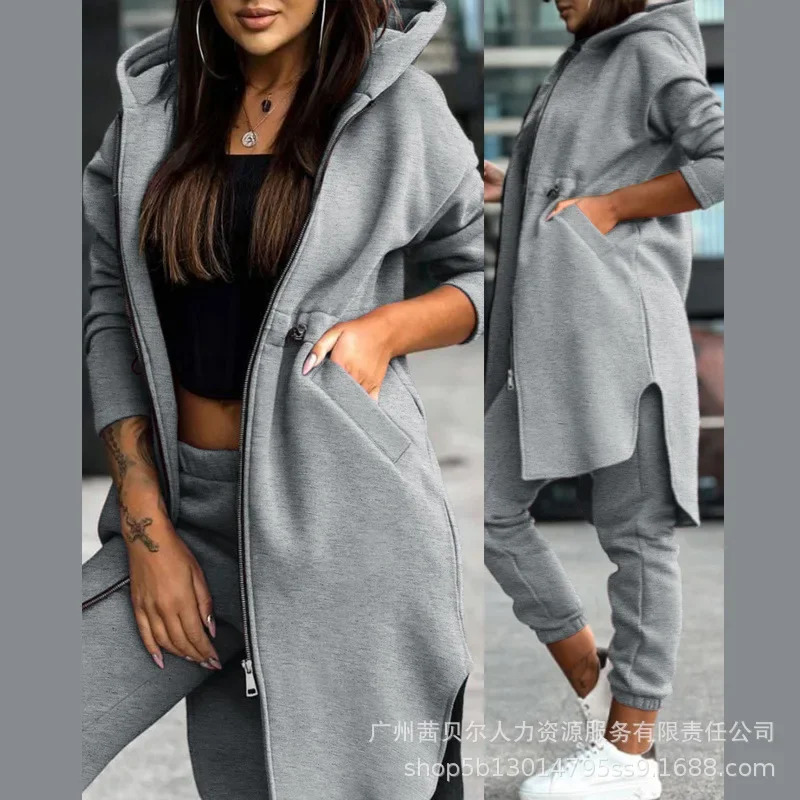 Women's Two Piece Pants Set Women Tracksuit Zipper Hooded Coat Hoodies Pant Sets Elastic Waist Trousers Straight Autumn 2023 Sport 231206