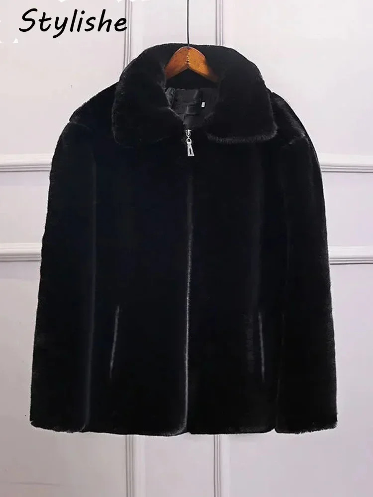 Women's Fur Faux Stylishe Oversized Coat Women Black Zipper Soft Fluffy Lady Short Winter Coats Vintage Elegant Female Jackets Outwear 231205