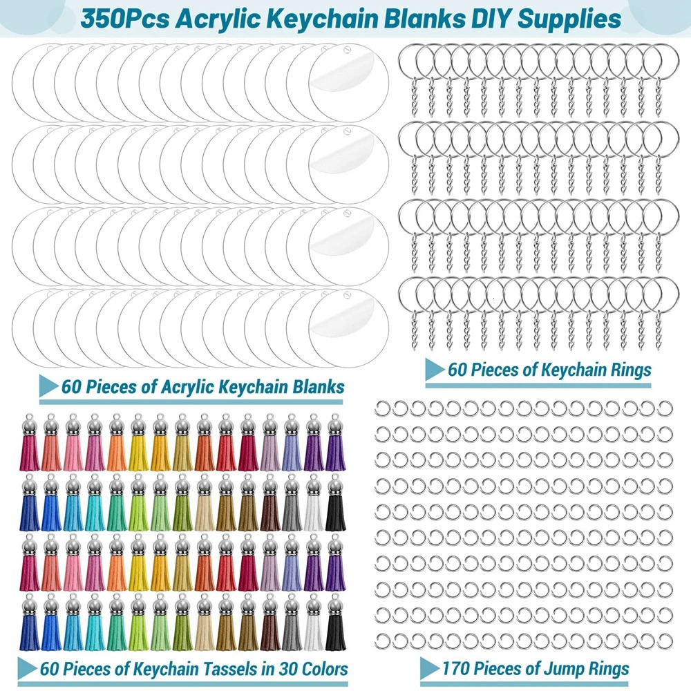 Keychains Lanyards 350Pcs Clear Acrylic Keychain Blanks for Vinyl Acrylic Blanks Keychain Tassels Jump Rings for DIY Keychain Craft 231205