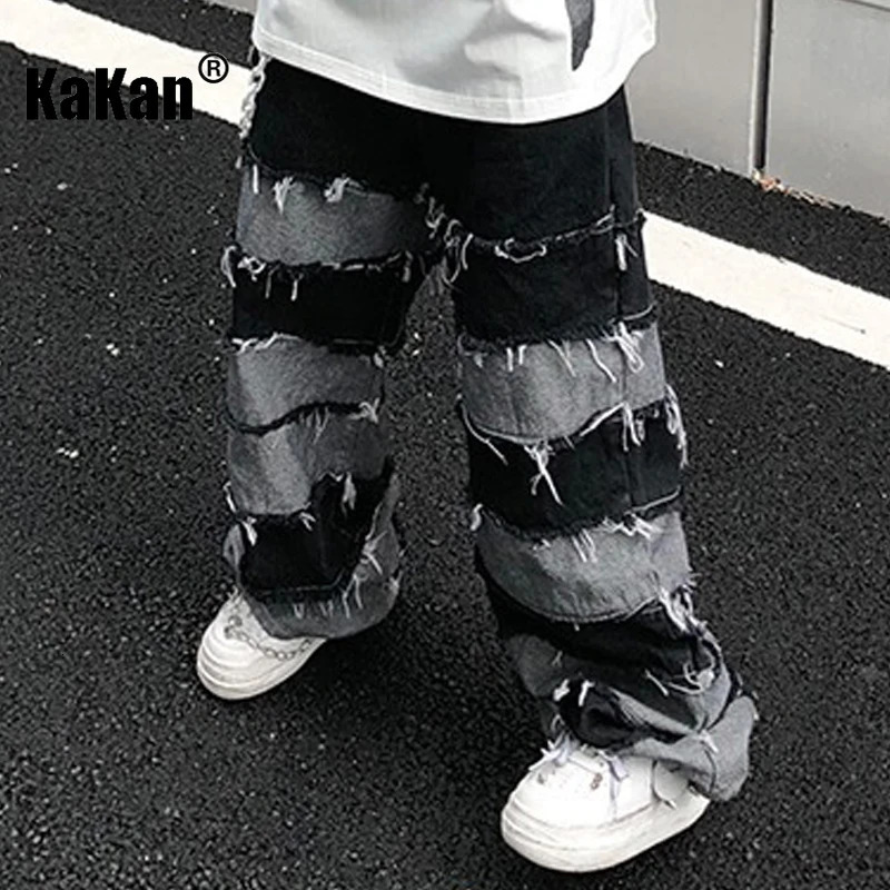 Women s Jeans Kakan American High Street Antique Tassel for Men Dropped Wide Leg Hip Hop Lazy Long Pants K27 56 231206