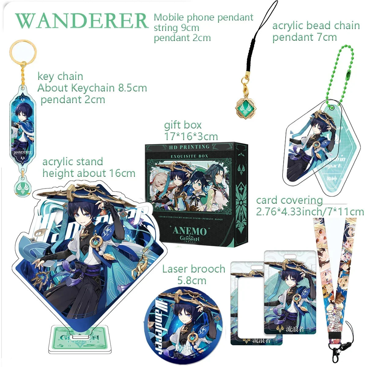 Keychains Lanyards Game Wanderer Xiao Furina Neuvillette Wriothesley Navia Chevreuse Lyney Decoration Pendant Gift Box Gift Keychain 231205