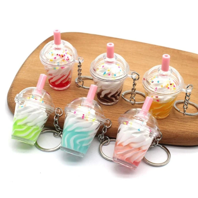 Keychains Lanyards 204Pcs Mini Cup Keychain Kit Bubble Tea Keychain Kit Mini Cup Pendant Charm with Keychain Rings Tassels Bubbles Straws 231205