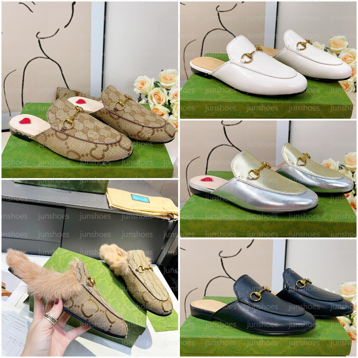 Designer Shoes Princetown Slipper Classics Women Wool Woolen Horsebit Half slipper Fashion Leather Rubber Flat bottom Non-slip Outdoor Jumbo Animal Shoes Size 35-41