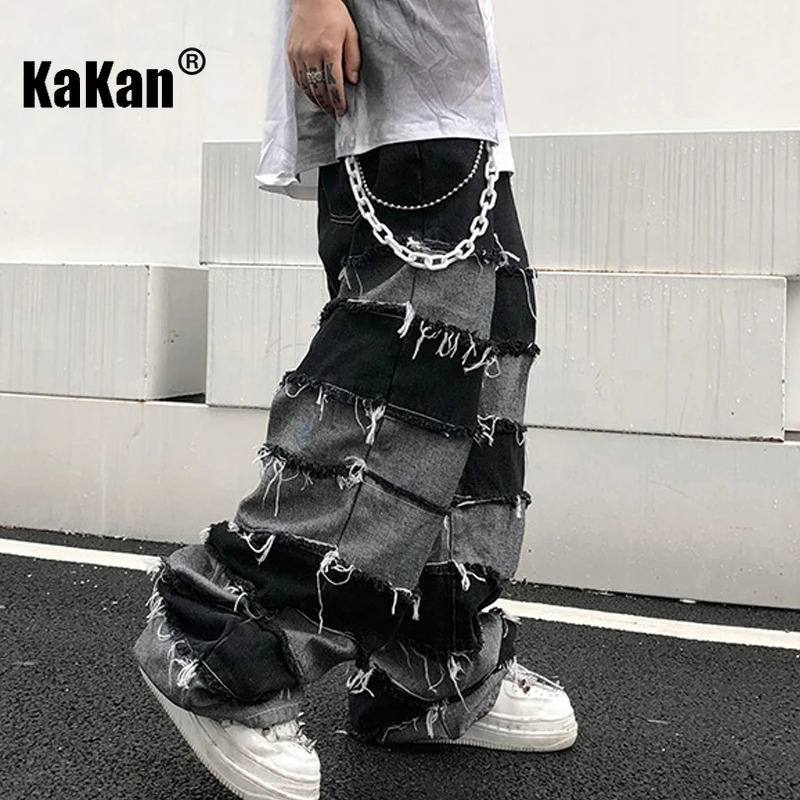 Women s Jeans Kakan American High Street Antique Tassel for Men Dropped Wide Leg Hip Hop Lazy Long Pants K27 56 231206