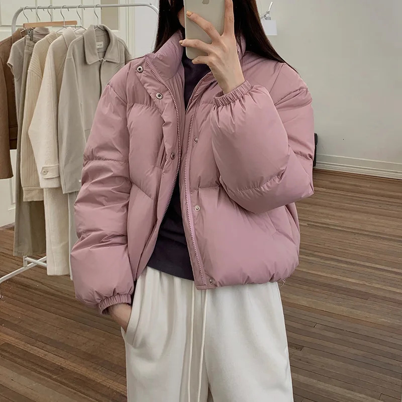 Women's Down Parkas 2023 Jacket Winter Stand Up Collar Casual White Duck Loose Bread Slim Fit Warm Solid Color Coat 231205