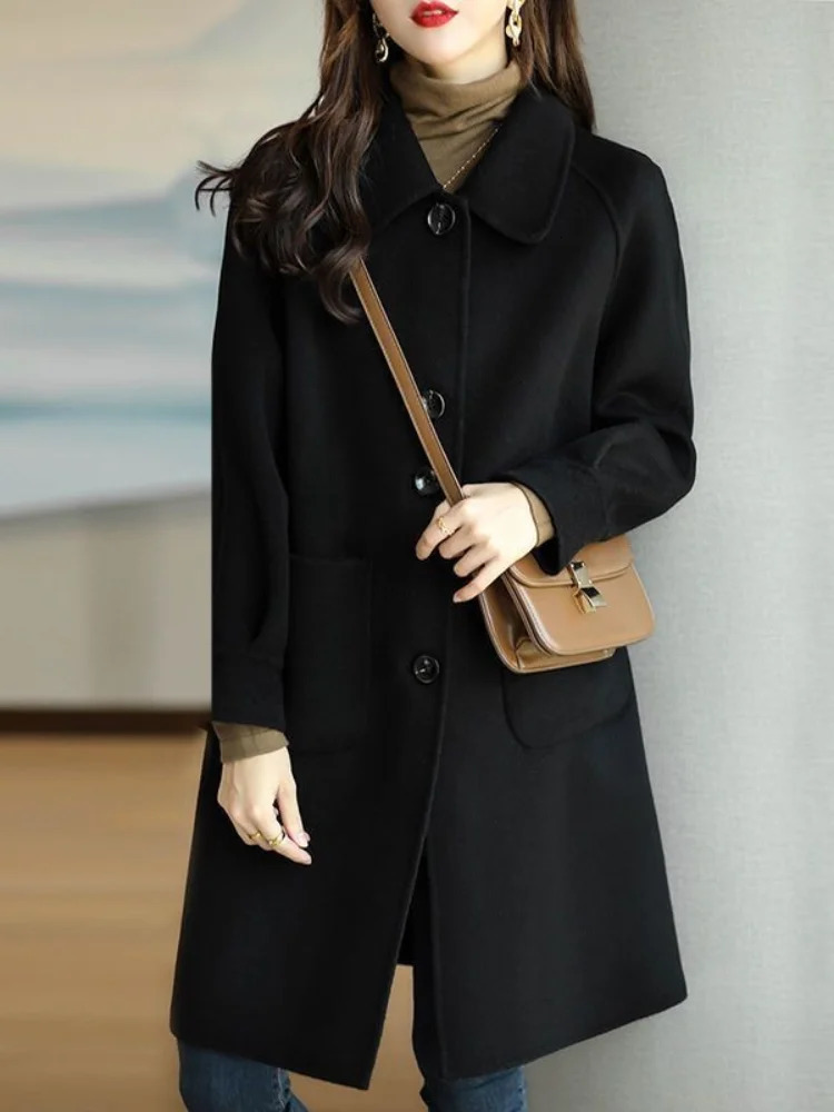 Women's Jackets Korean Fashion Wool Coat 2023 Fall and Winter Retro Slim Temperament Singlebreasted Mediumlength Tweed 231205