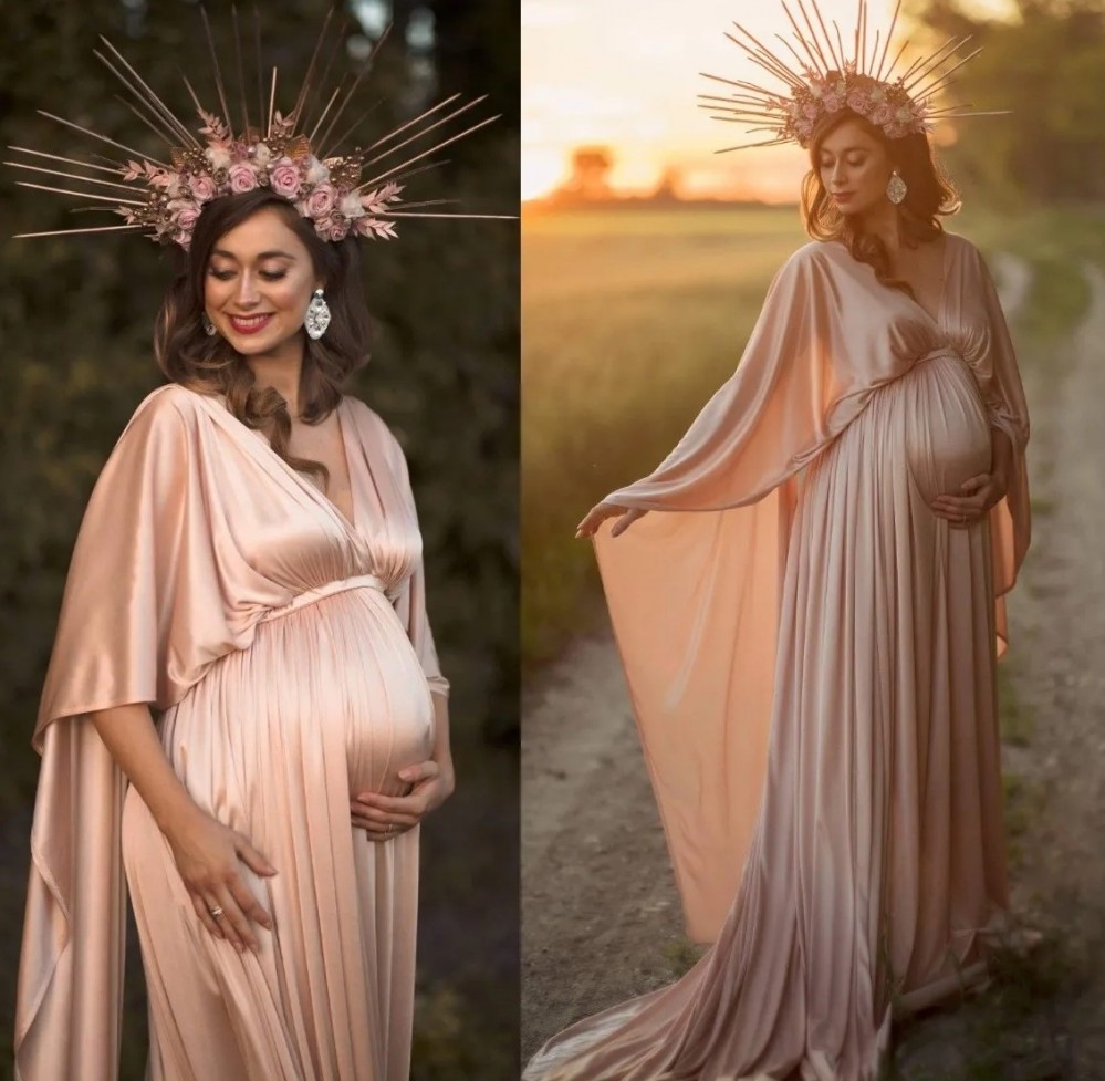 Silk Satin Prom 2024 for Women Elegant Pregnancy Maternity Photoshoot Dress with Cape High Quality Baby Shower Gowns Robes De Soiree Custom Made