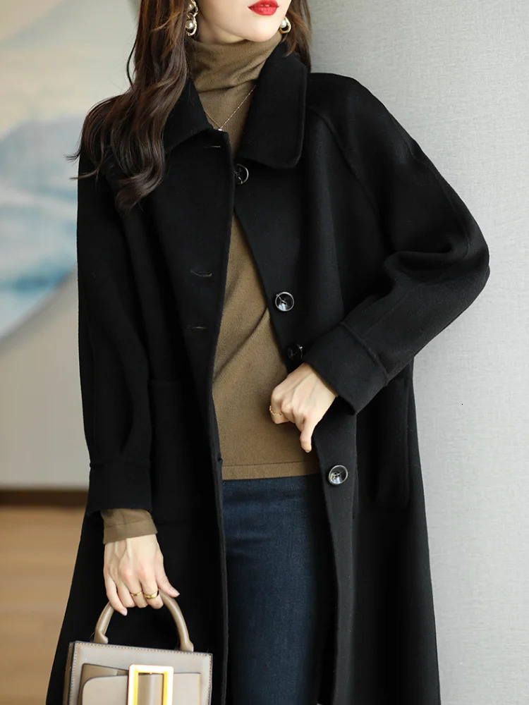 Women's Jackets Korean Fashion Wool Coat 2023 Fall and Winter Retro Slim Temperament Singlebreasted Mediumlength Tweed 231205