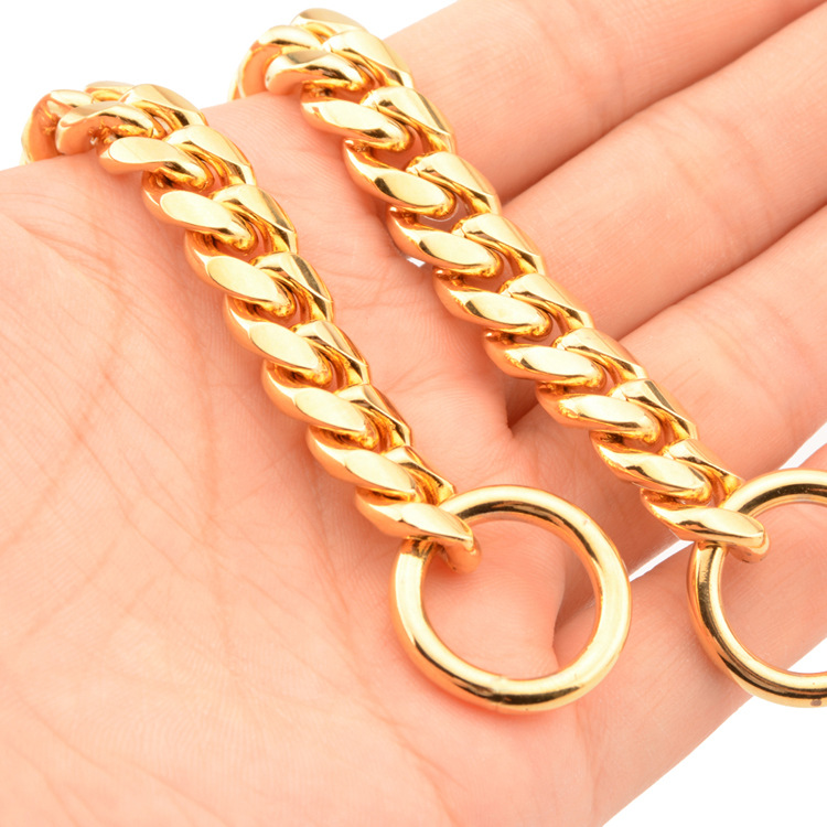 Gold 10MM Cuban k Dog Stainless Steel Metal Silp Chain Collar Heavy Duty Chew Proof Walking (10") 5 Color Wholesale B210