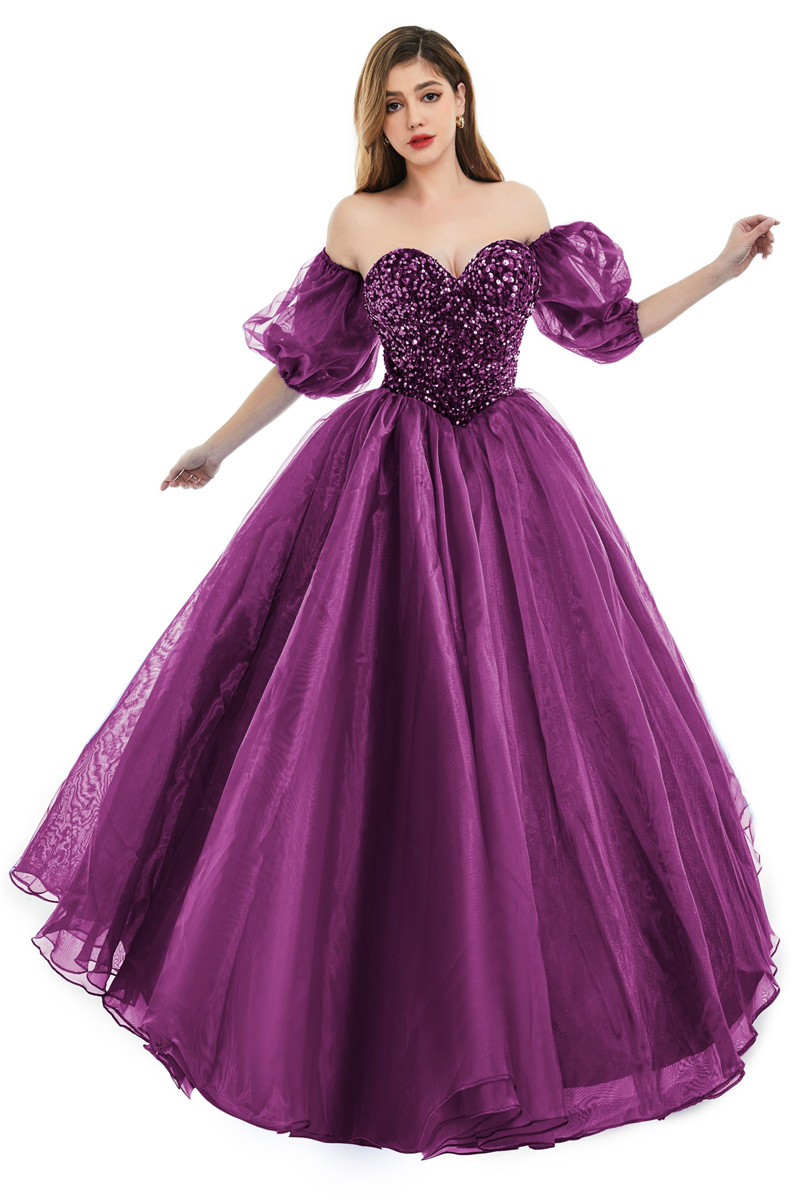 Royal Sexy Backless Blue A Line Prom Dresses New Sequins Beads Sweetheart Corset Back Evening Quinceanera Gowns With Poet Sleeves BM