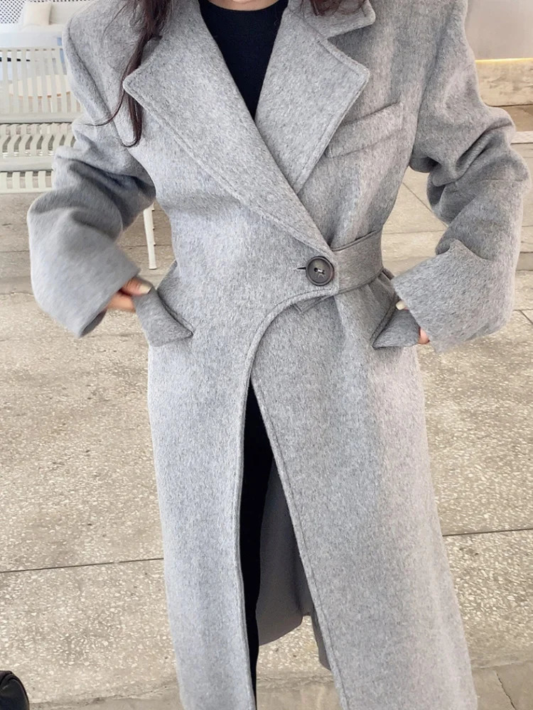 Women's Jackets Simple Trend Long Coat Korean Chic Wool Coats Chemisier Femme Irregular Overcoats Kaschmir Mantel Autumn M151 231205