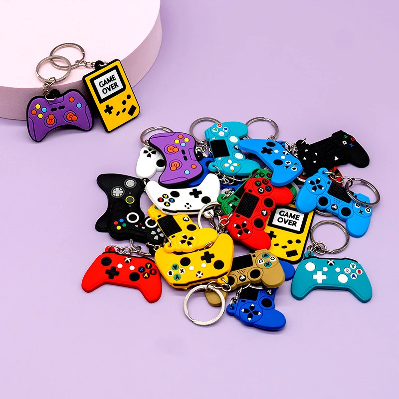 Keychains Lanyards 50PCS PVC Keychain Cute Gamepad Colorful Joystick Keyring Wholesale Custom Key Chain for Car Key Accessories Gadget for Man Gift 23