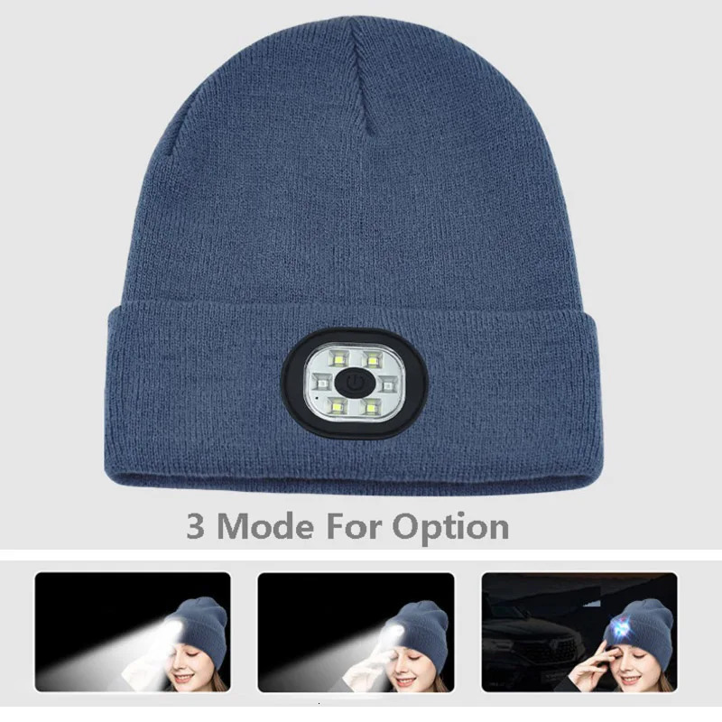 Beanie/Skull Caps Creative 6 LED Beanie Hats Unisex Winter Warm Hat for Night Riding fishing Warm Knit Caps Flashlight Head Lamp Cap washable 231205
