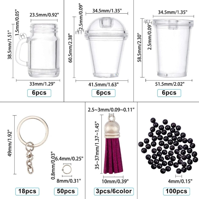 Keychains Lanyards 204Pcs Mini Cup Keychain Kit Bubble Tea Keychain Kit Mini Cup Pendant Charm with Keychain Rings Tassels Bubbles Straws 231205