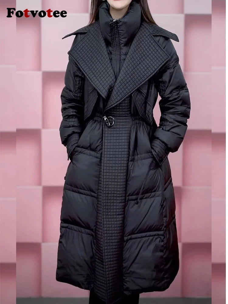 Women's Jackets Fotvotee Winter Jacket Women Spliced Stand Collar Puffer Vintage Streetwear Thicken Warm Parkas Coat Casual Outerwear 231205