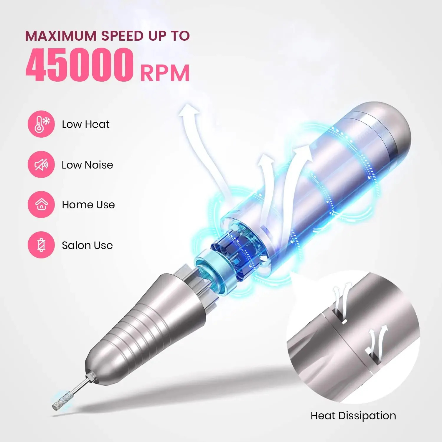 Nail Art Equipment 45000RPM Rechargeable Nail Drill Manicure Machine Professional Nail Drill With LCD Display Portable Cordless Drill Set Nail Art 231