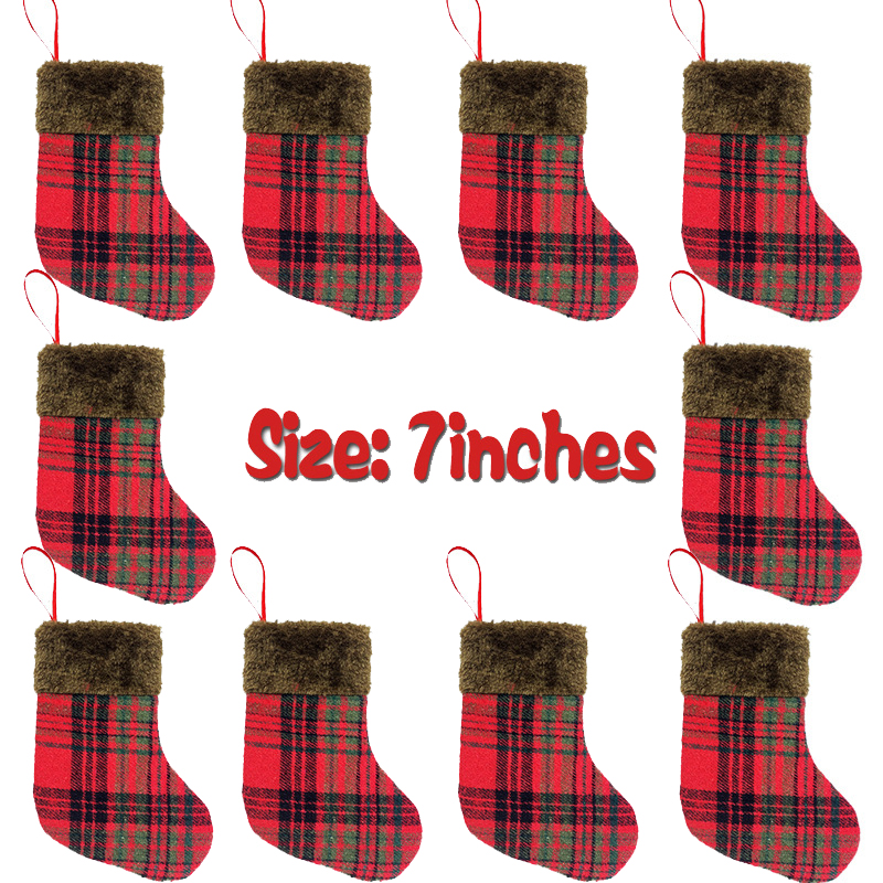 Red Fabric Christmas Stockings - Set of 12 PCS, 7-Inch Each