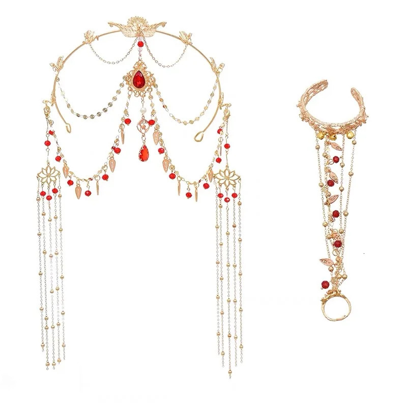 Headwear Hair Accessories Chinese Hanfu Beads Tassel Forehead Headband for Women HairBands India Bridal Jewelry Tiara Headdress 231207