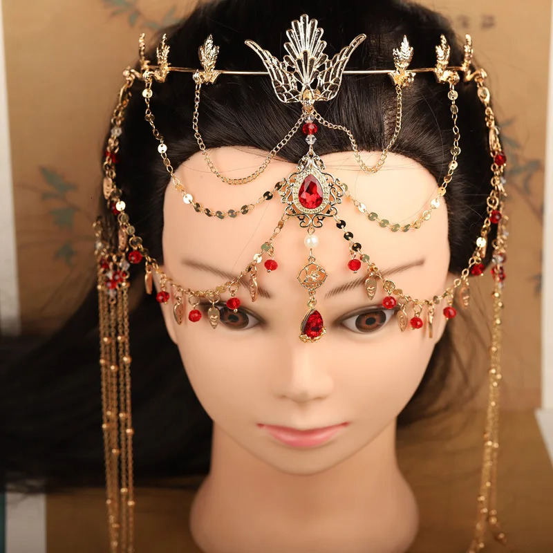 Headwear Hair Accessories Chinese Hanfu Beads Tassel Forehead Headband for Women HairBands India Bridal Jewelry Tiara Headdress 231207