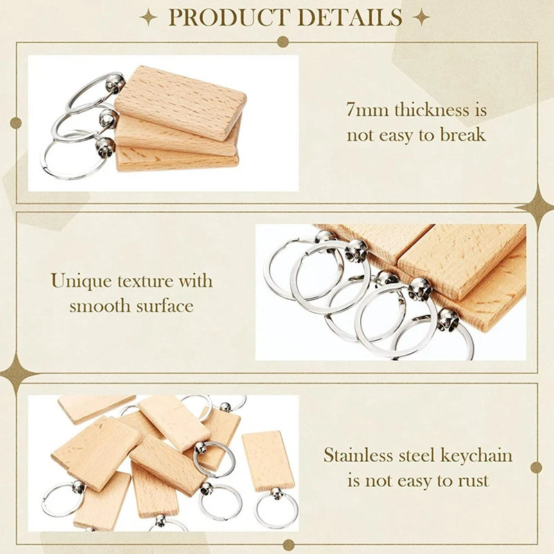 Keychains Lanyards 50 Pieces Blank Wooden Key Tag Engraving Blanks Unfinished Wood Keychain Ring Tags For DIY Crafts 231206