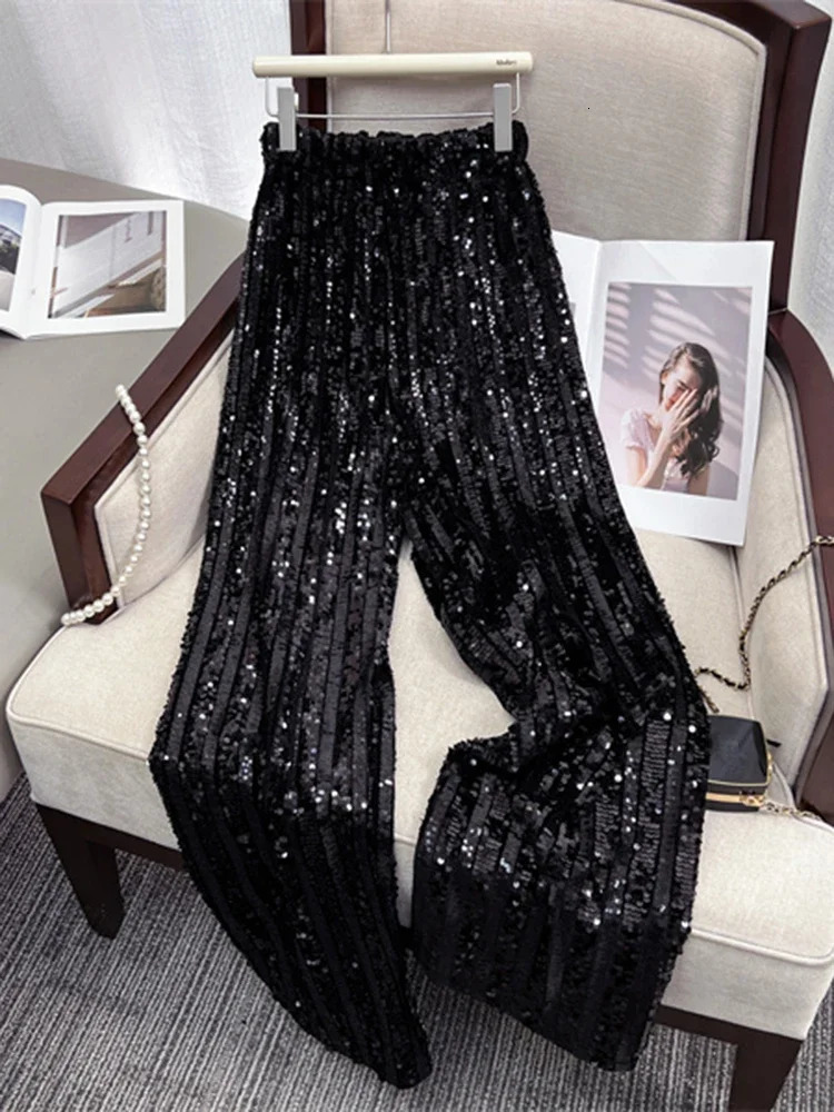 Women's Pants s Circyy Sequin High Waisted Glitter Loose Wide Leg Trousers Vintage Fashion Full Length Shiny Straight Pant 231207