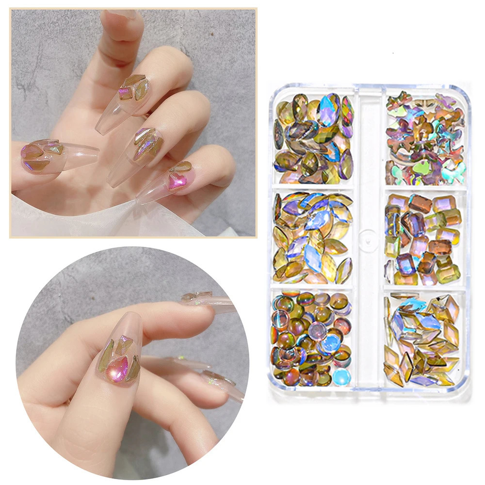 Nail Art Decorations 400100Pc Irregular Crystal Rhinsetone Nail Charm MixedSize Resin Flatback Jewelry Aurora Glass Gems Stone Parts Manicure Decor 23