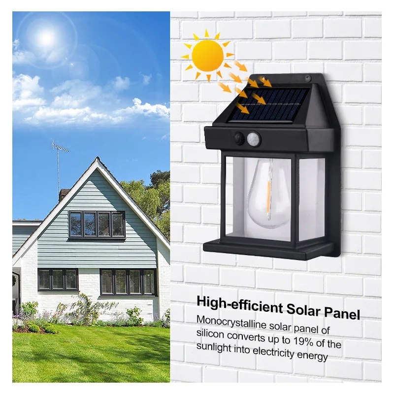 Solar Tungsten Wireless Outdoor LED Wall Light Human Sensor Bulb Waterproof Garden Landscape Villa Courtyard Decor Night Light