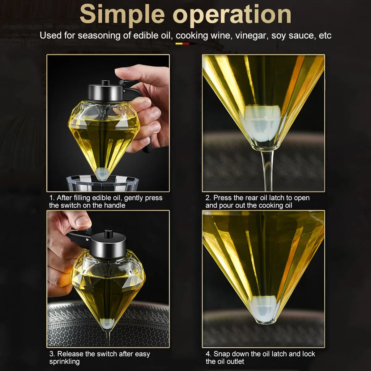 Herb Spice Tools Diamond Shaped Glass Honey Dispenser 200ml Large Capacity Multifunctional Oil Bottle Vinegar and Sauce Dispensers Kitchen Tool 231206