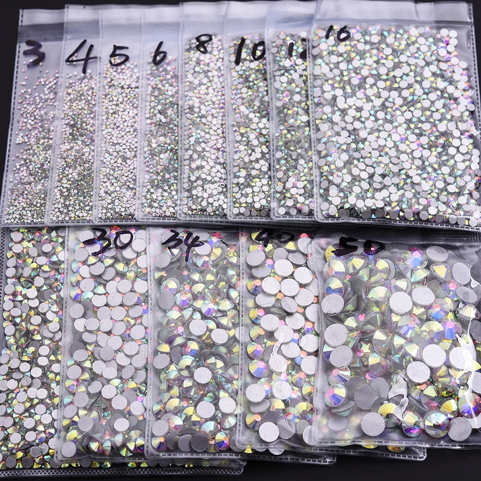Nail Art Decorations SS3ss16 1440pcs Clear Crystal AB gold 3D Non Fix FlatBack Nail Art Diamond Decorations Shoes Dancing Rhinestone Decoration 231207