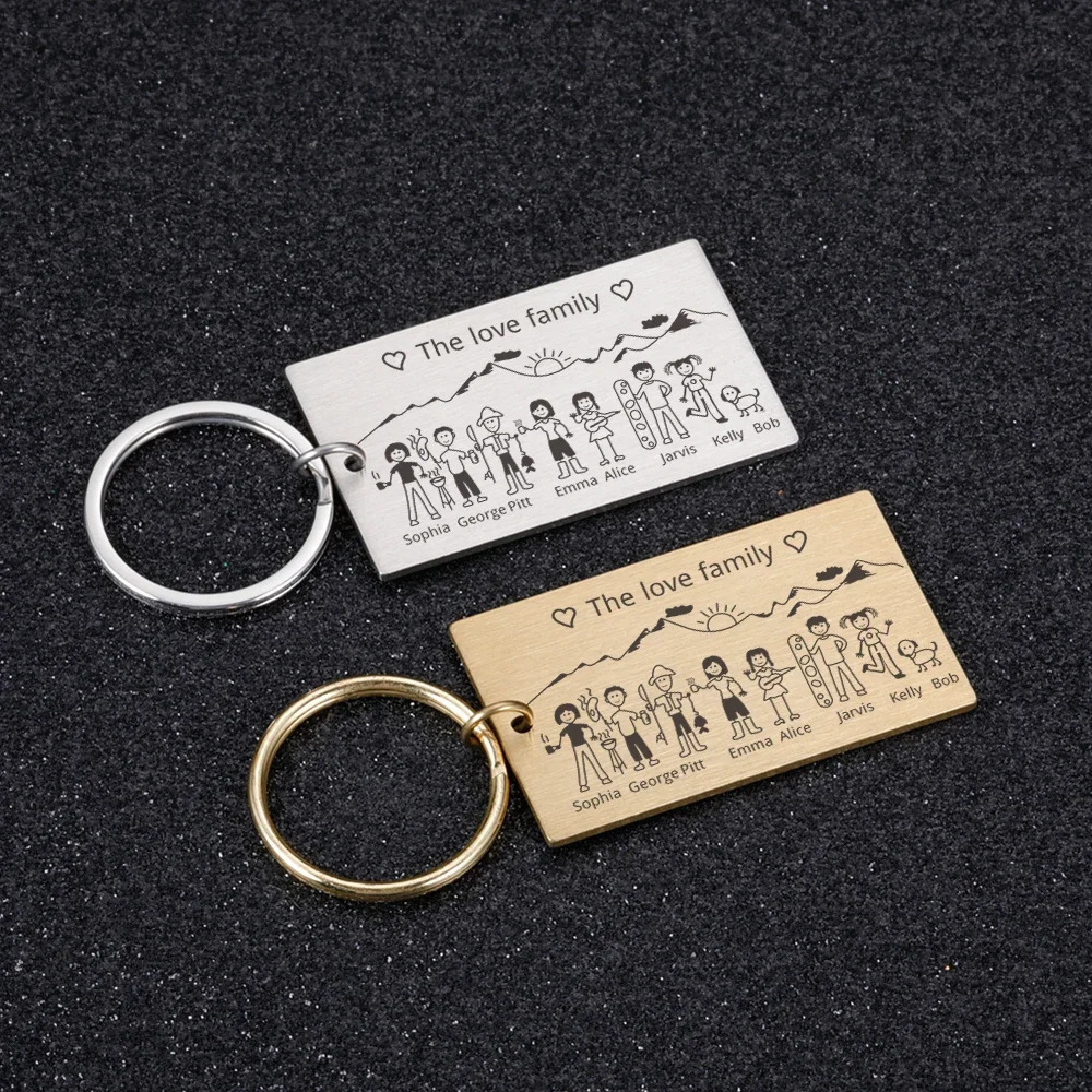 Key Rings Family Love Cute Keychain Engraved The For Parents Children Keyring Bag Charm Families Member Gift Keyrings 231206