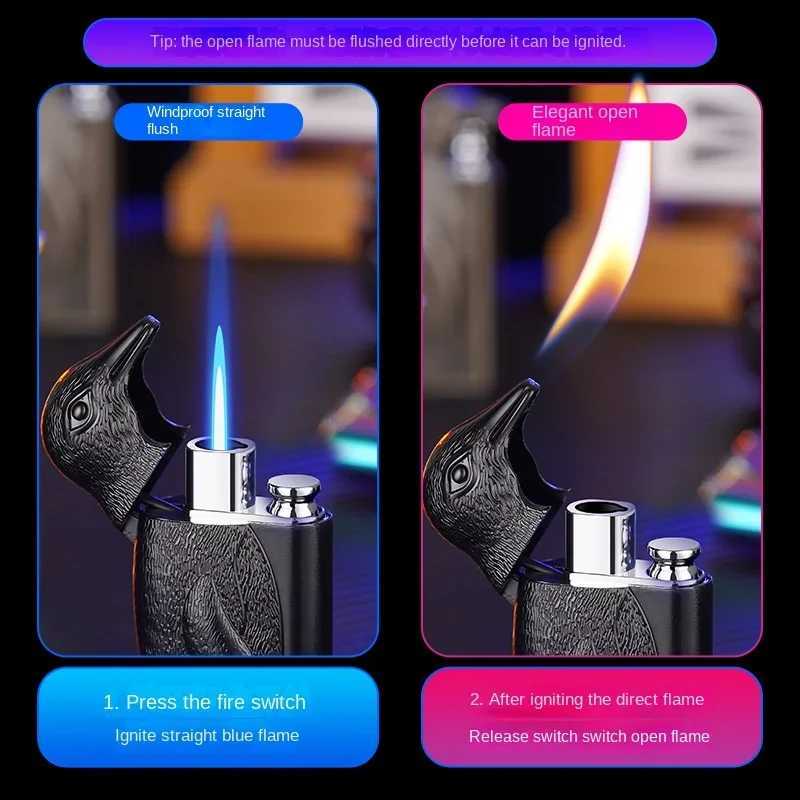 Double Flame Conversion Inflatable Lighter Metal Three-dimensional Relief Penguin Personalized Creative Men's Gift W260202